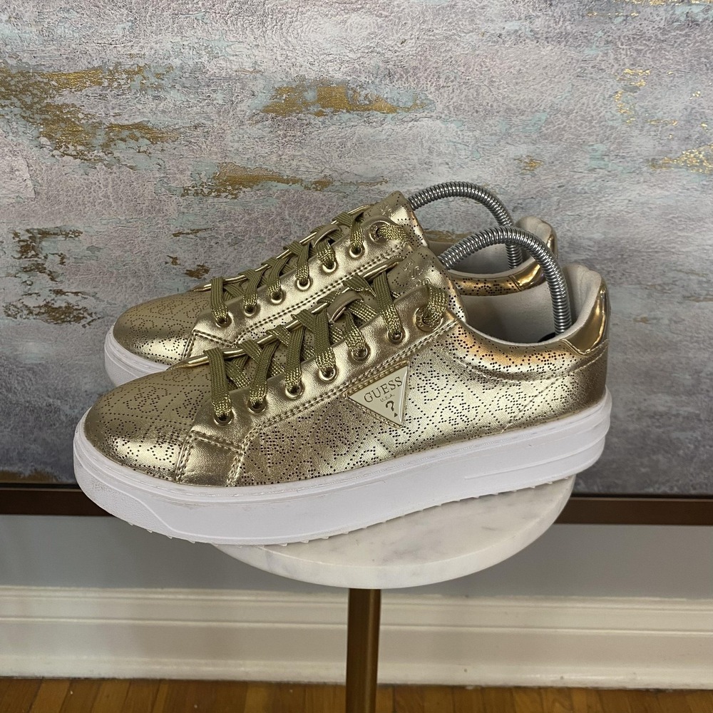 GUESS Shoes Womens Size 10 Gold Metallic Platform Low Top Sneakers Casual